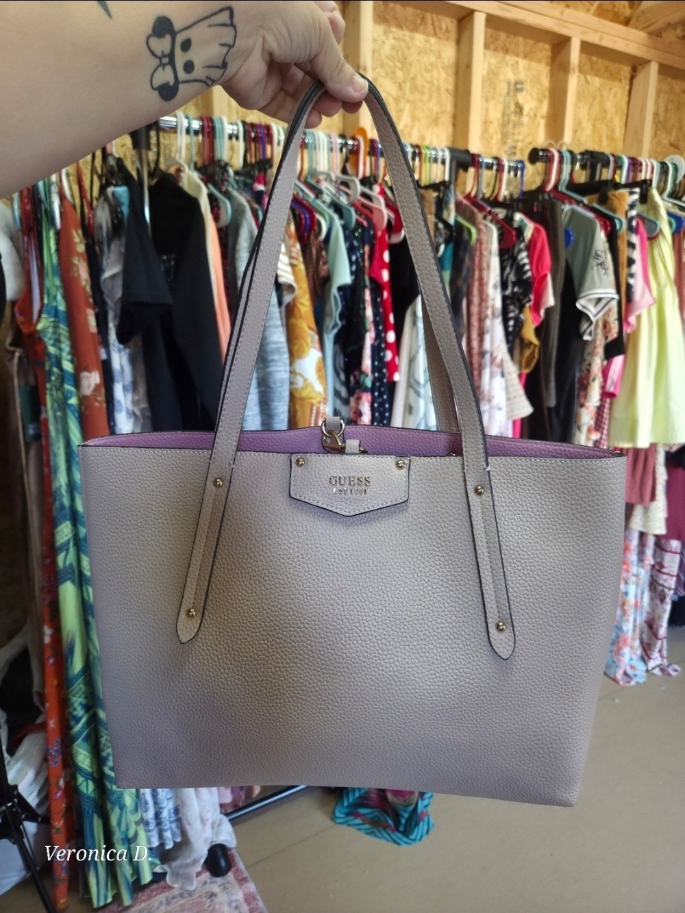 GUESS Lilac and Pink Two-Tone Pebbled Tote